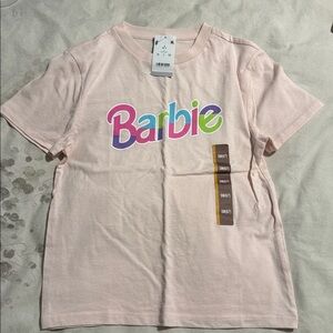 NWT Barbie Logo Pink T-Shirt Short Sleeve Cotton Girls size 6/7 Small